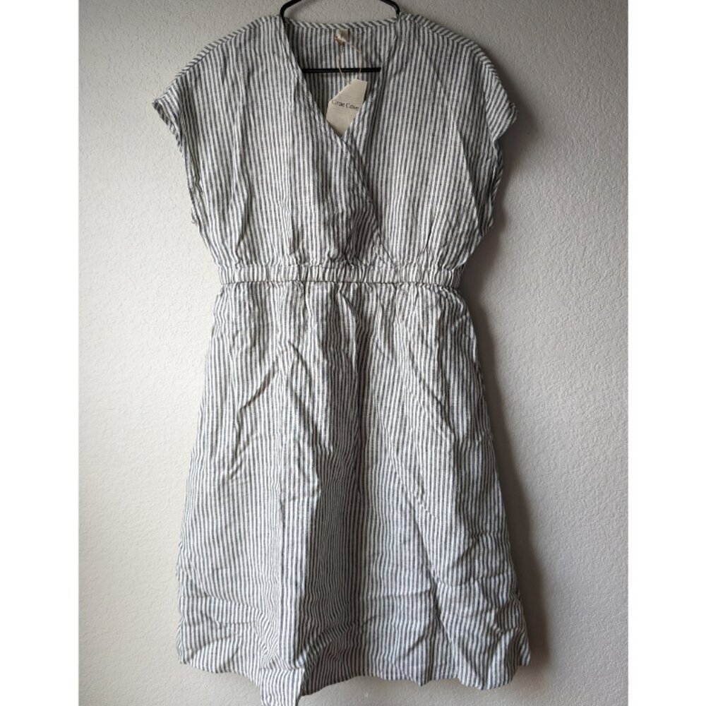 NWT Joan 100% Linen Striped Elastic-Waist Midi Dress